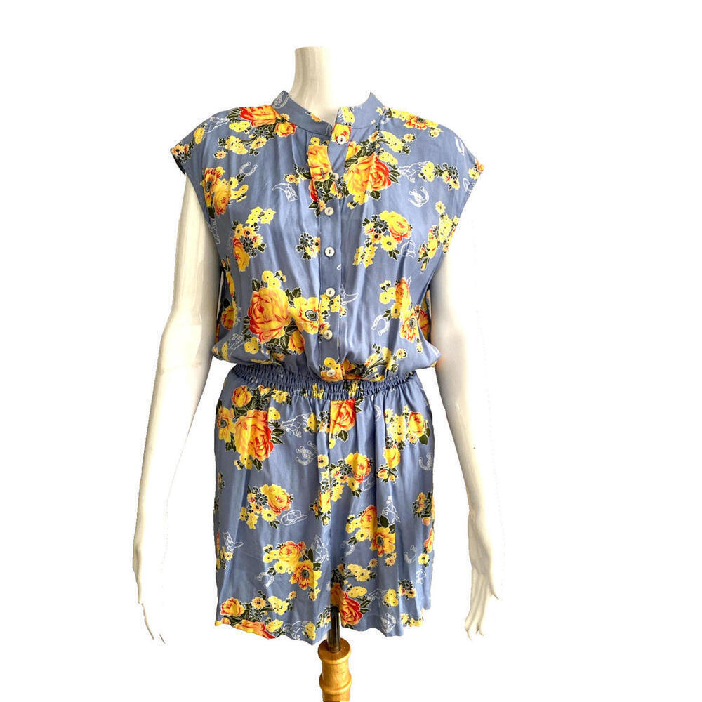 NWT Modcloth M Tennessee Blue Rose Floral Short Romper Cowgirl Western Medium